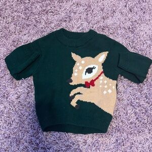 Old Navy Dark Green Knit Sweater with Deer Motif